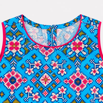 The Magic Wand Woven Sleeveless Ethnic Motif Printed Lace Detail Top And Palazzo Set -  Blue