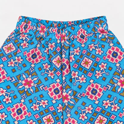 The Magic Wand Woven Sleeveless Ethnic Motif Printed Lace Detail Top And Palazzo Set -  Blue