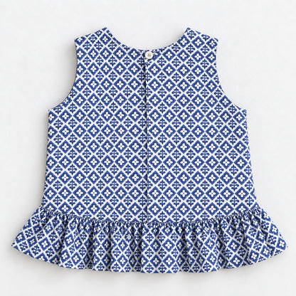 The Magic Wand Woven Sleeveless Printed Lace Detail Coordinating Top And Palazzo Set - Blue