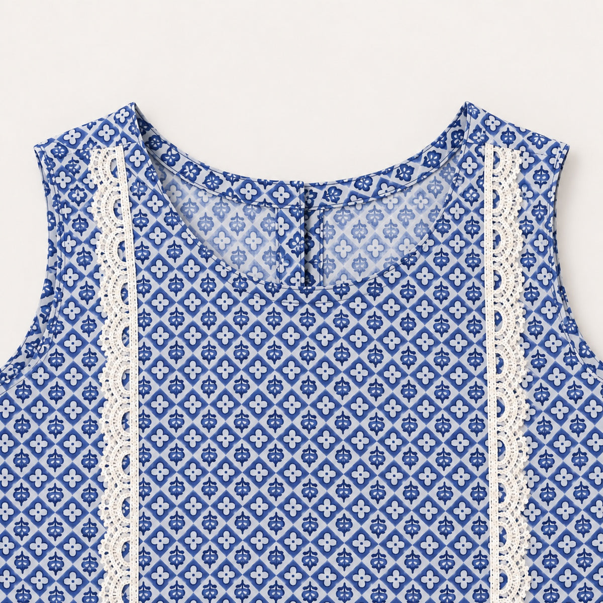 The Magic Wand Woven Sleeveless Printed Lace Detail Coordinating Top And Palazzo Set - Blue