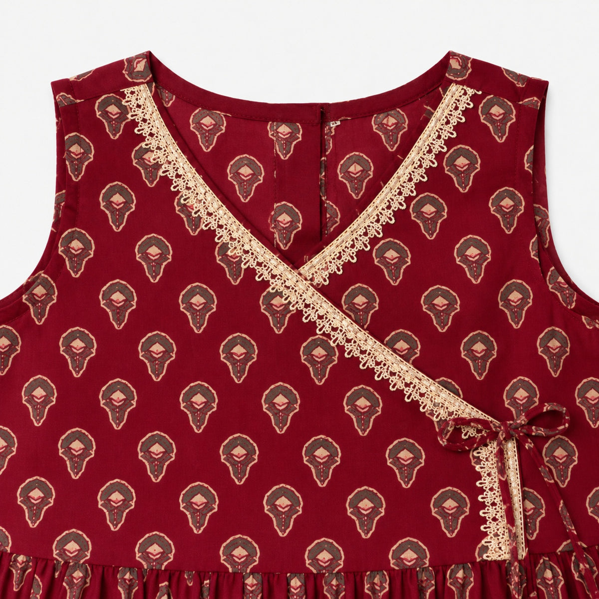 The Magic Wand Cotton Woven Cambric Sleeveless Floral Printed Tassel Detail Choli And Lehenga Set With Dupatta - Maroon
