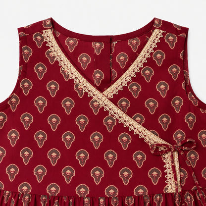 The Magic Wand Cotton Woven Cambric Sleeveless Floral Printed Tassel Detail Choli And Lehenga Set With Dupatta - Maroon