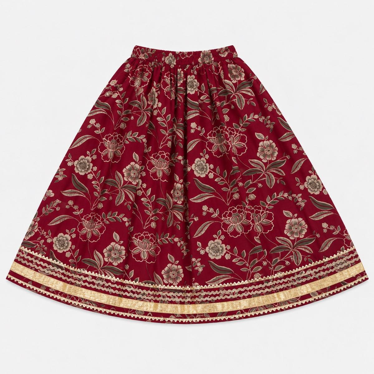 The Magic Wand Cotton Woven Cambric Sleeveless Floral Printed Tassel Detail Choli And Lehenga Set With Dupatta - Maroon