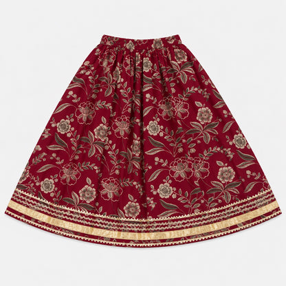 The Magic Wand Cotton Woven Cambric Sleeveless Floral Printed Tassel Detail Choli And Lehenga Set With Dupatta - Maroon