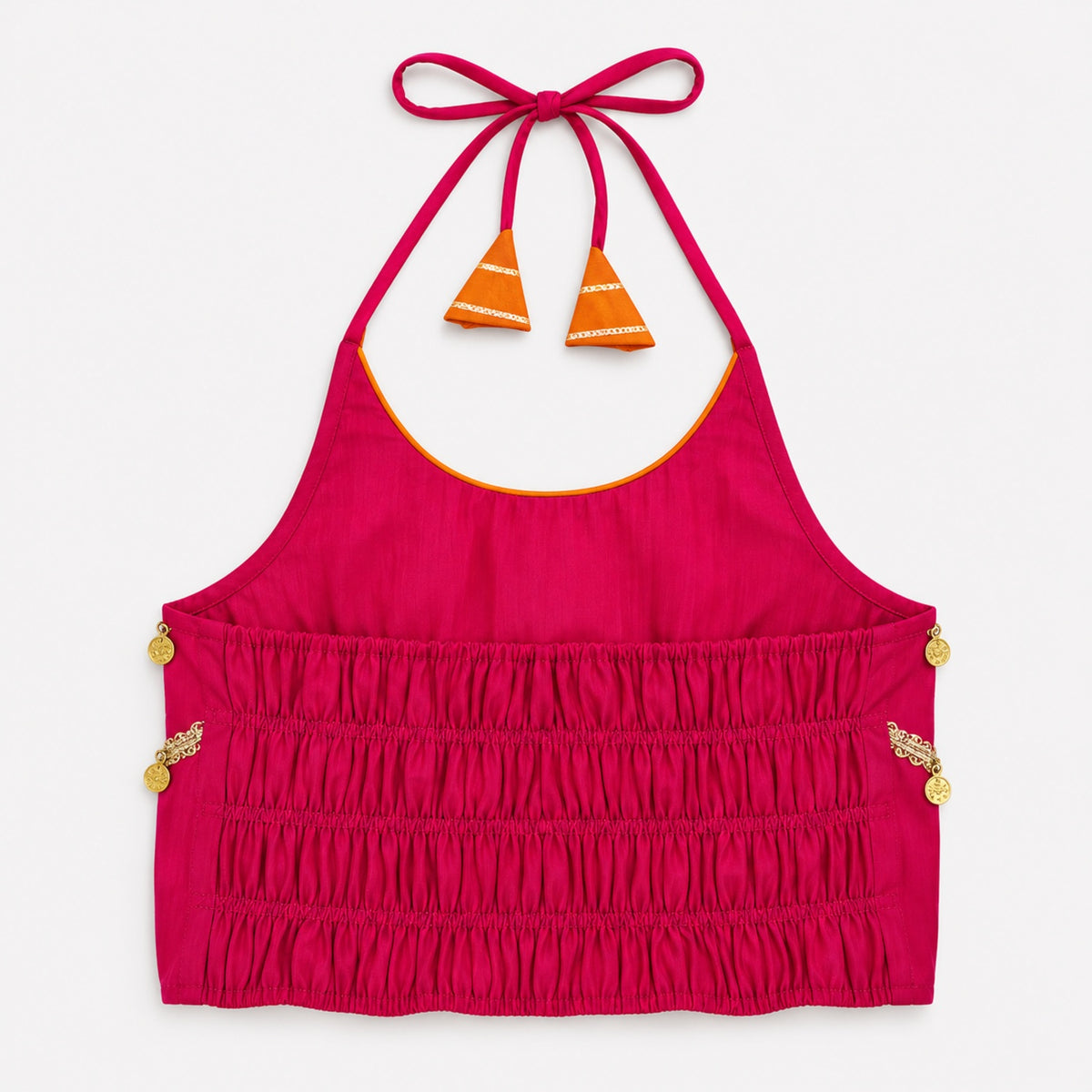 The Magic Wand Woven Coin Laced Halter Neck Choli And Lehenga Set With Dupatta - Fuchsia