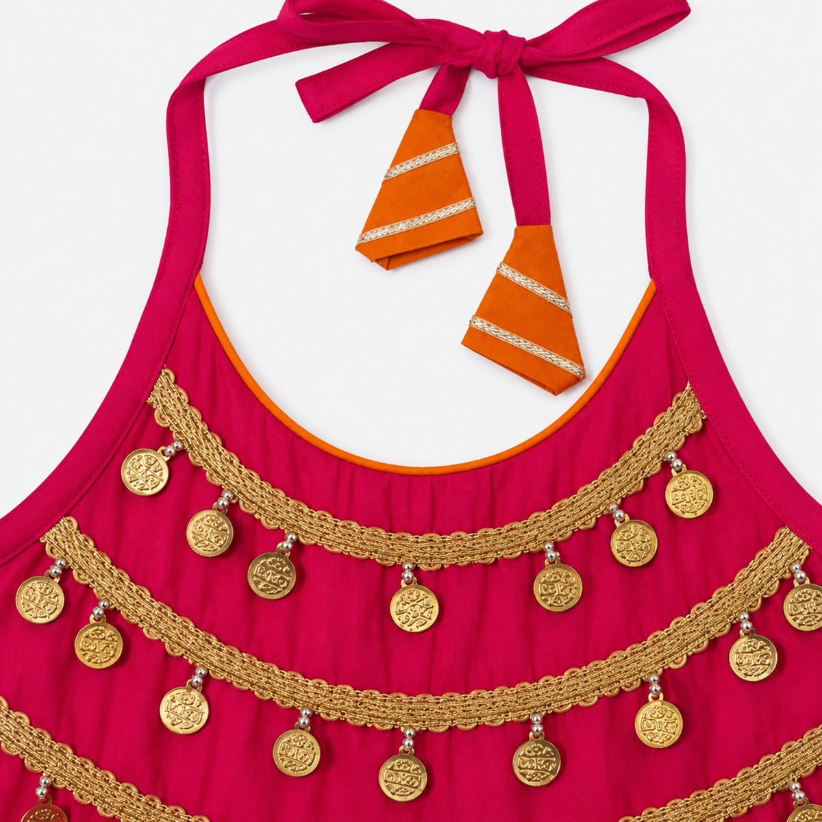 The Magic Wand Woven Coin Laced Halter Neck Choli And Lehenga Set With Dupatta - Fuchsia