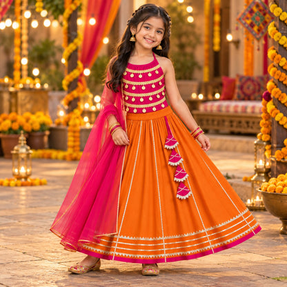 The Magic Wand Woven Coin Laced Halter Neck Choli And Lehenga Set With Dupatta - Fuchsia