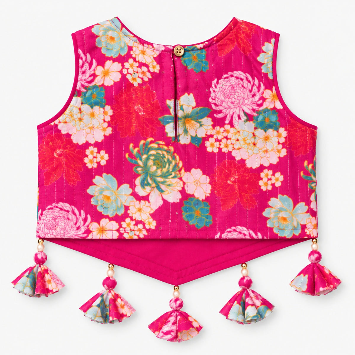 The Magic Wand Woven Sleeveless Floral Printed Tassel Detail Asymmetric Top And Top Set -  Fuchsia