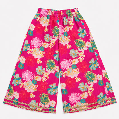 The Magic Wand Woven Sleeveless Floral Printed Tassel Detail Asymmetric Top And Top Set -  Fuchsia