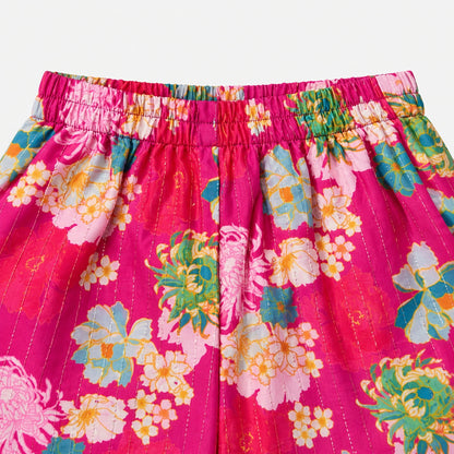 The Magic Wand Woven Sleeveless Floral Printed Tassel Detail Asymmetric Top And Top Set -  Fuchsia