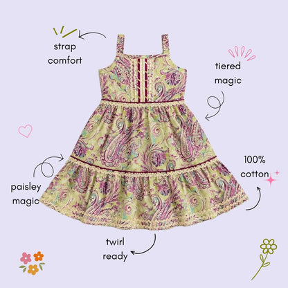 The Magic Wand Cotton Woven Cambric Sleeveless Floral Printed Laced Tiered Dress - Purple