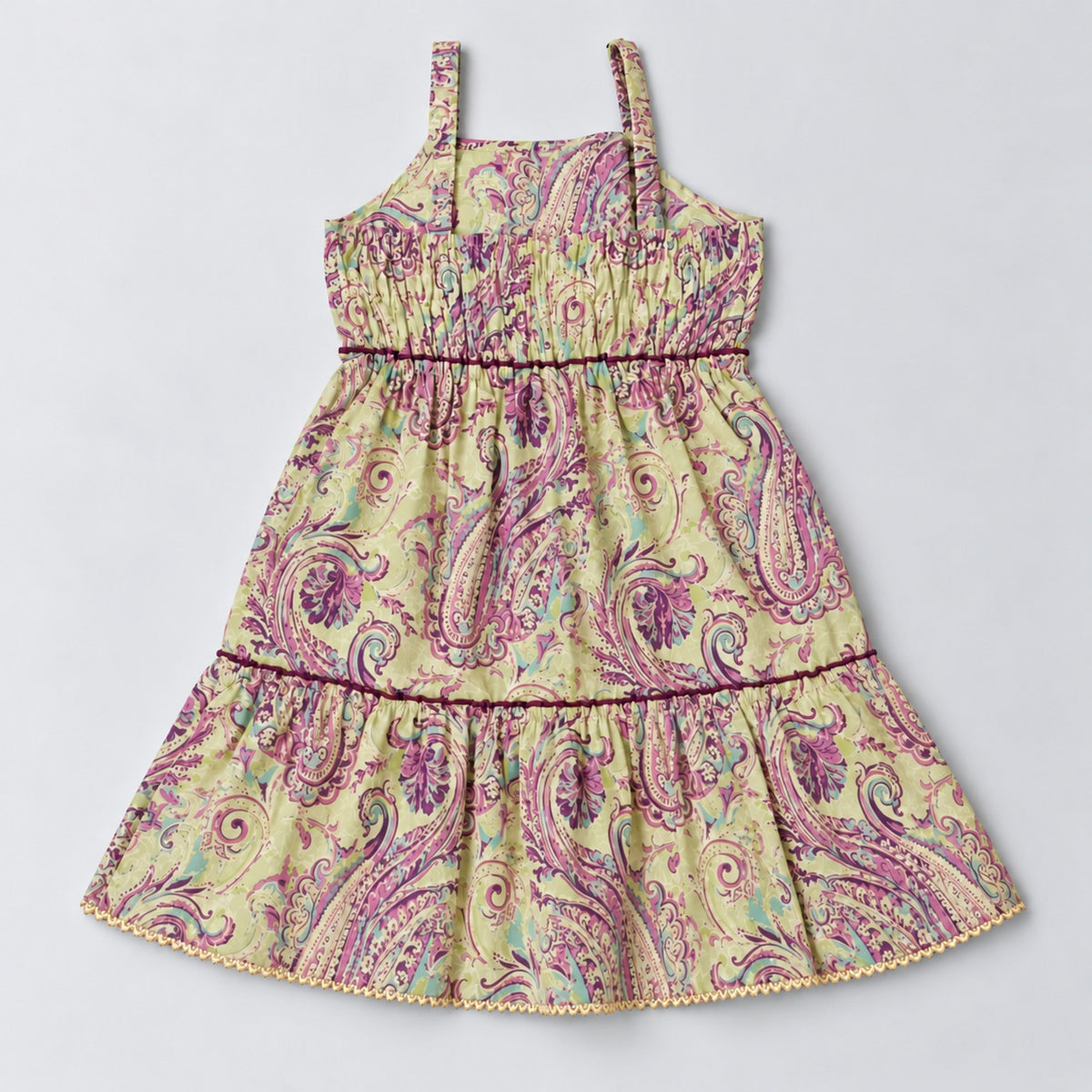 The Magic Wand Cotton Woven Cambric Sleeveless Floral Printed Laced Tiered Dress - Purple