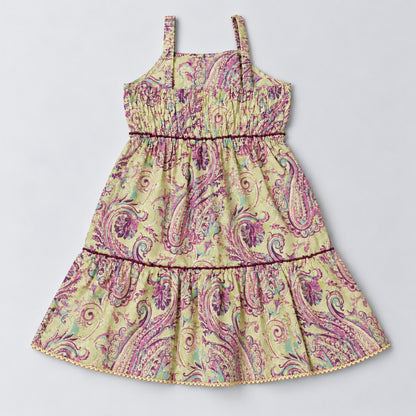 The Magic Wand Cotton Woven Cambric Sleeveless Floral Printed Laced Tiered Dress - Purple