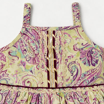 The Magic Wand Cotton Woven Cambric Sleeveless Floral Printed Laced Tiered Dress - Purple