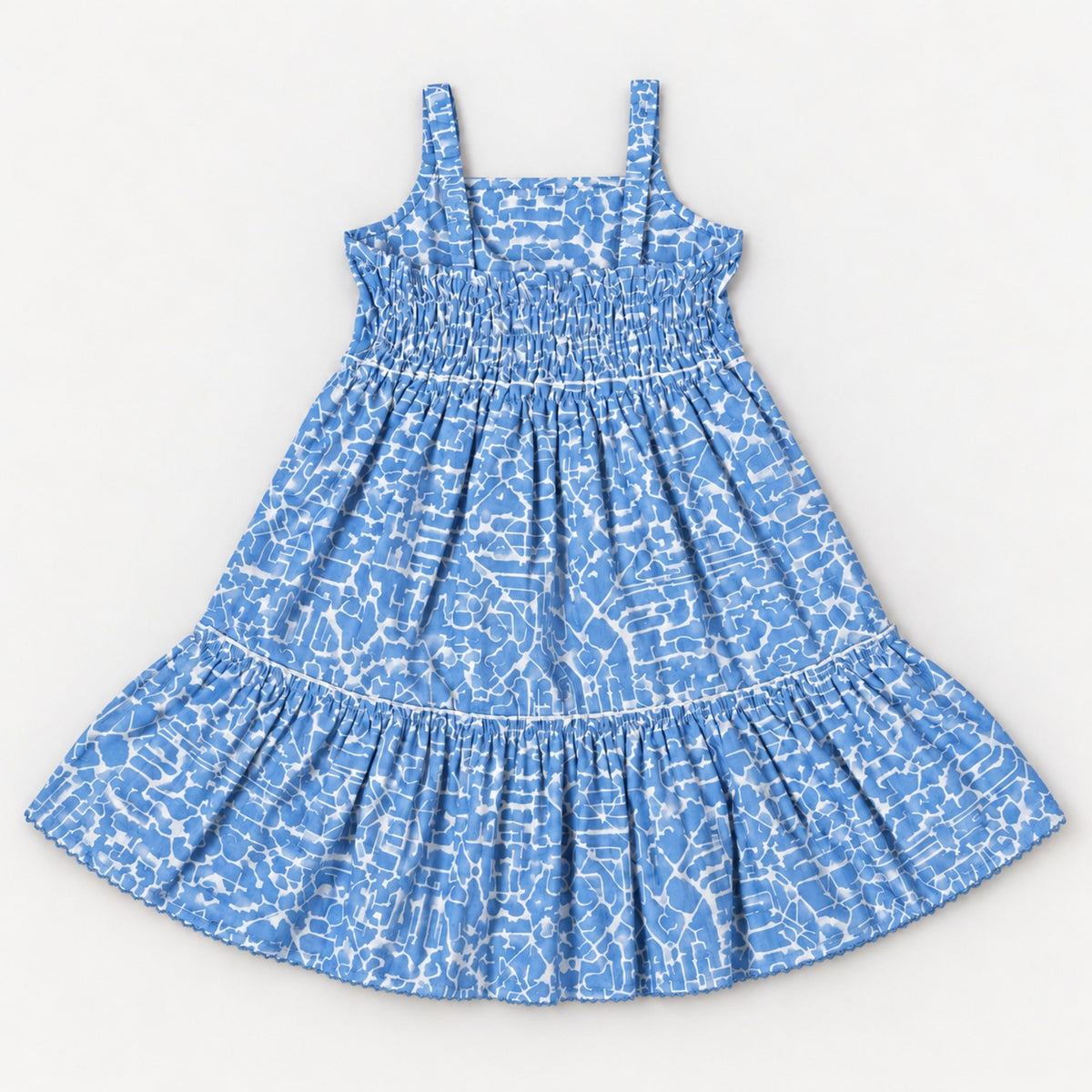 The Magic Wand Cotton Woven Cambric Sleeveless Abstract Line Printed Dress And Floral Waistcoat Set - Blue