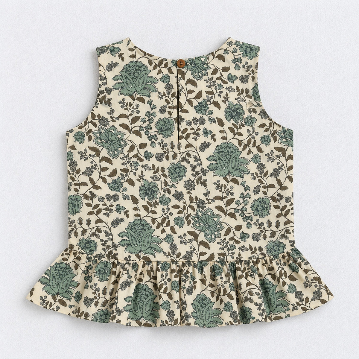 The Magic Wand Cotton Woven Cambric Floral Printed Laced Peplum Top And Stripe Printed Pant Set With Dupatta - Green