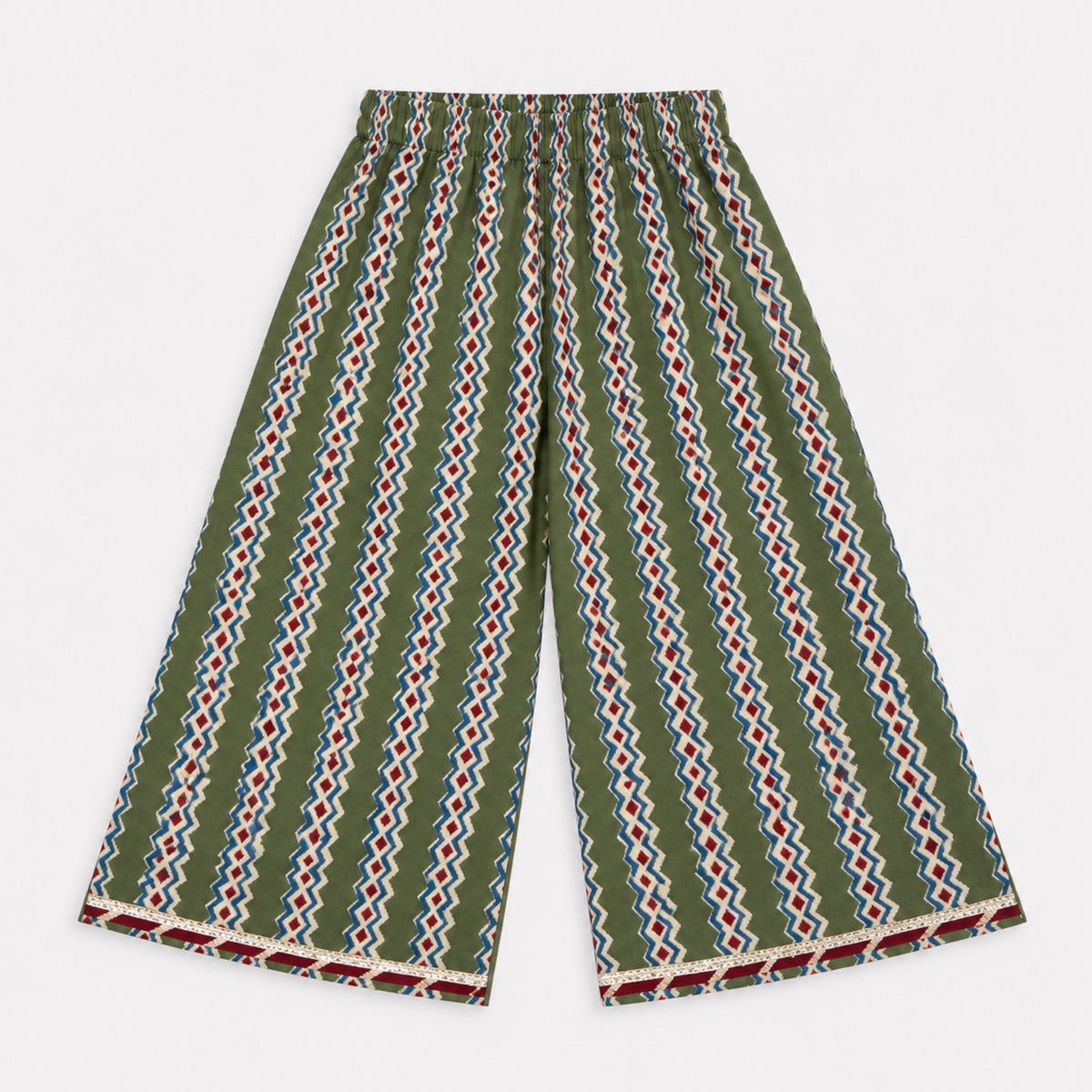 The Magic Wand Cotton Woven Cambric Floral Printed Laced Peplum Top And Stripe Printed Pant Set With Dupatta - Green