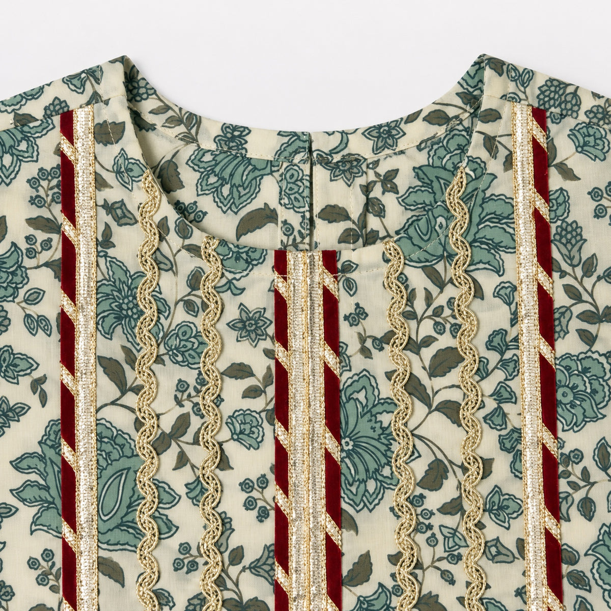 The Magic Wand Cotton Woven Cambric Floral Printed Laced Peplum Top And Stripe Printed Pant Set With Dupatta - Green