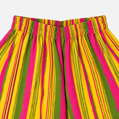 The Magic Wand Cotton Woven Cambric Colourful Stripes Laced Peplum Top And Pant Set With Dupatta - Multi Color