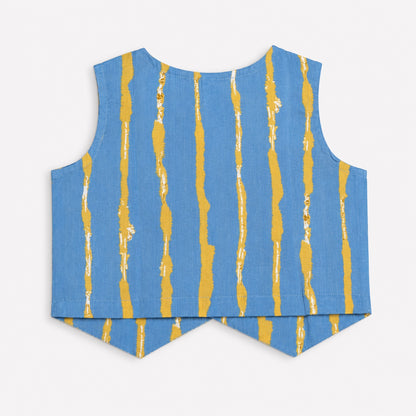 The Magic Wand Cotton Woven Cambric Sleveeless Stripes Printed Waistcoat Top And Pant Set - Blue