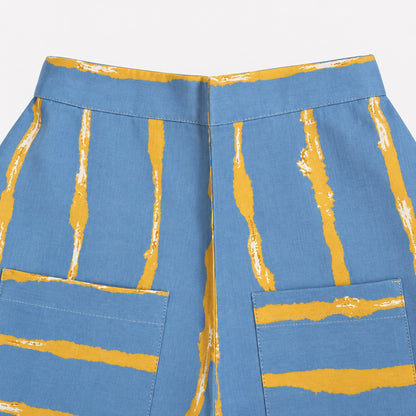 The Magic Wand Cotton Woven Cambric Sleveeless Stripes Printed Waistcoat Top And Pant Set - Blue