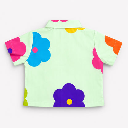 The Magic Wand 100% Cotton Woven Half Sleeves Bold Floral Printed Shirt And Pant Set - Mint Green
