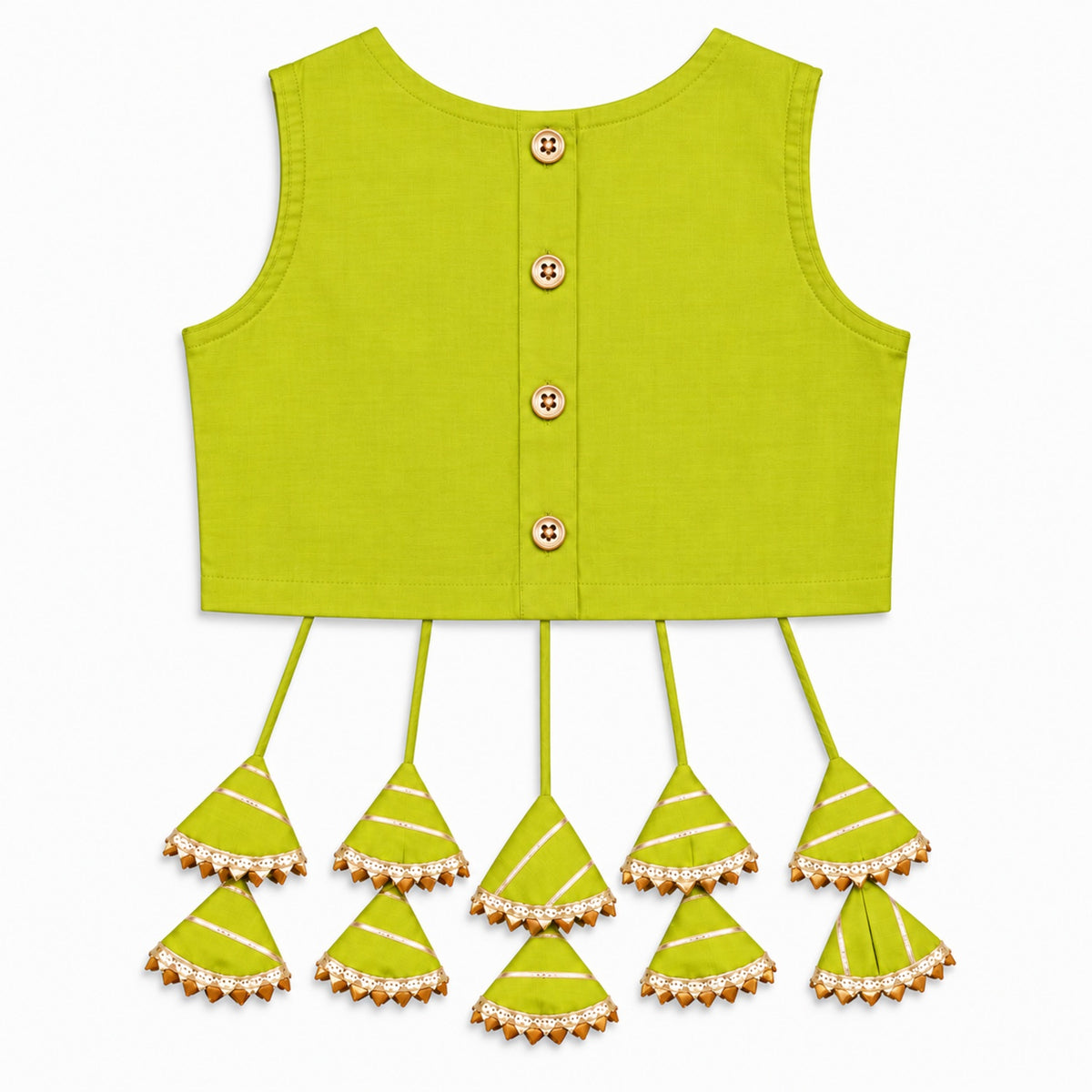 The Magic Wand Woven Sleeveless Lace Embellished Statement Tassel Detailed Choli & Lehenga Set With Dupatta - Sea Green