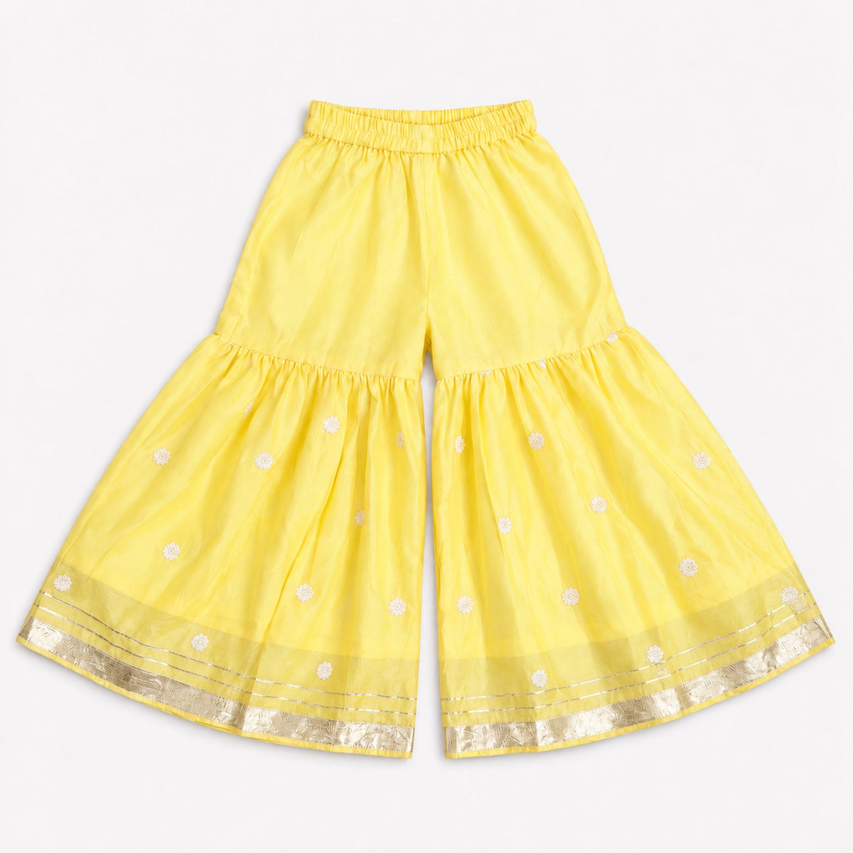 The Magic wand Woven Sleeveless Lace Embellished Kurti And Sharara Set With Dupatta - Yellow