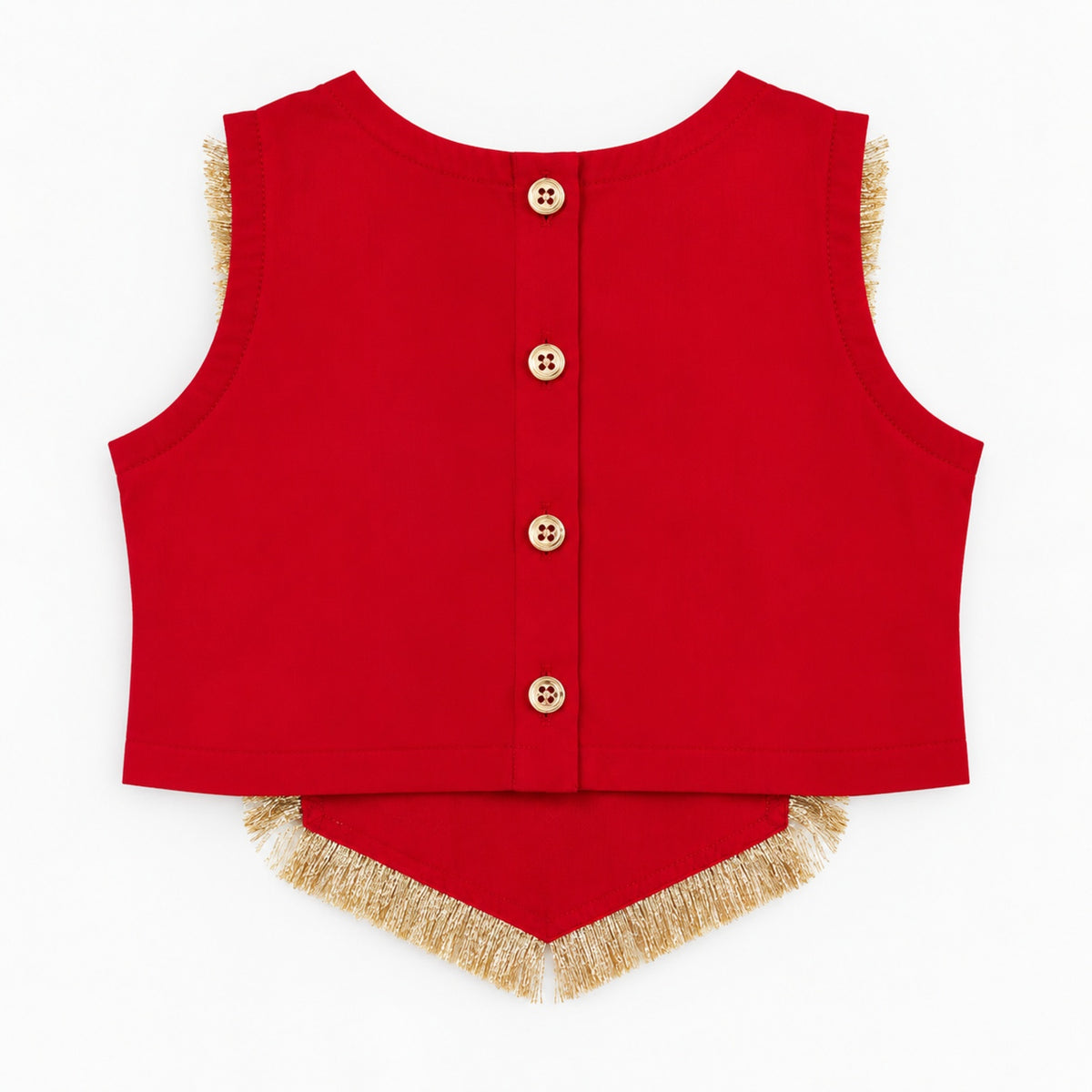 The Magic Wand Woven Sleeveless Fringe Laced Top and Palazzo Set - Red
