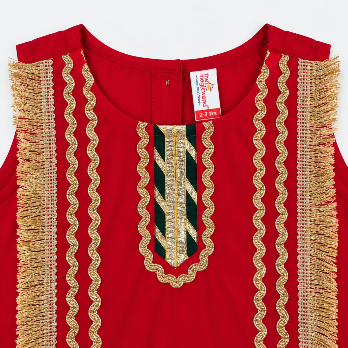 The Magic Wand Woven Sleeveless Fringe Laced Top and Palazzo Set - Red