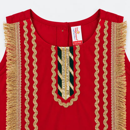 The Magic Wand Woven Sleeveless Fringe Laced Top and Palazzo Set - Red