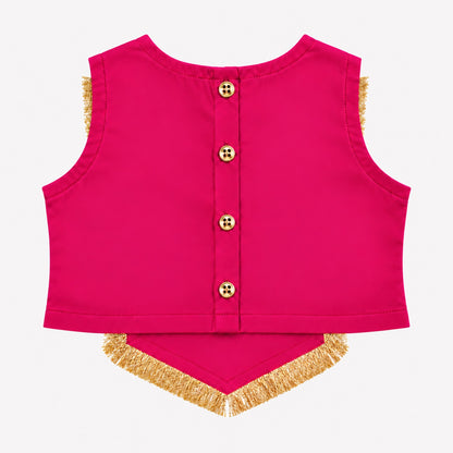 The Magic Wand Woven Sleeveless Fringe Laced Top and Palazzo Set - Fuschia