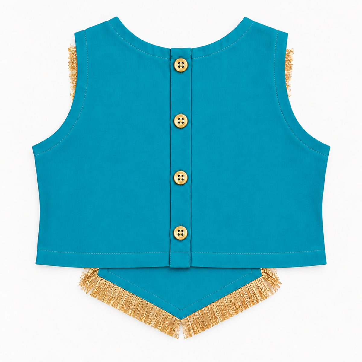 The Magic Wand Woven Sleeveless Fringe Laced Top and Palazzo Set - Teal Blue