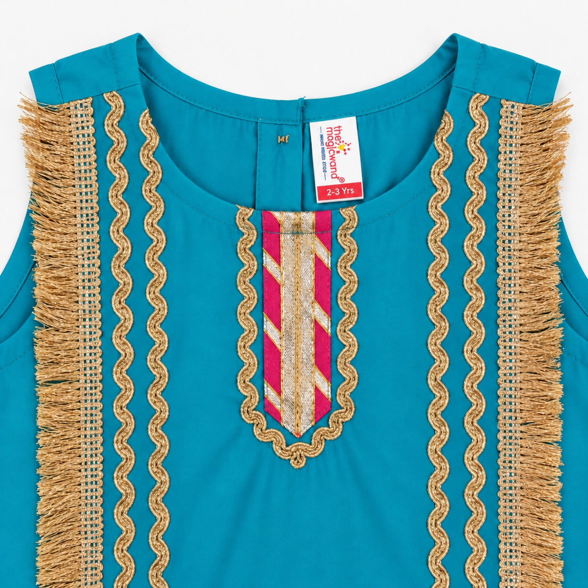 The Magic Wand Woven Sleeveless Fringe Laced Top and Palazzo Set - Teal Blue
