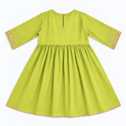 The Magic Wand Woven Elbow Sleeves Aaliya Cut Laced Kurti And Pant Set With Dupatta - Green