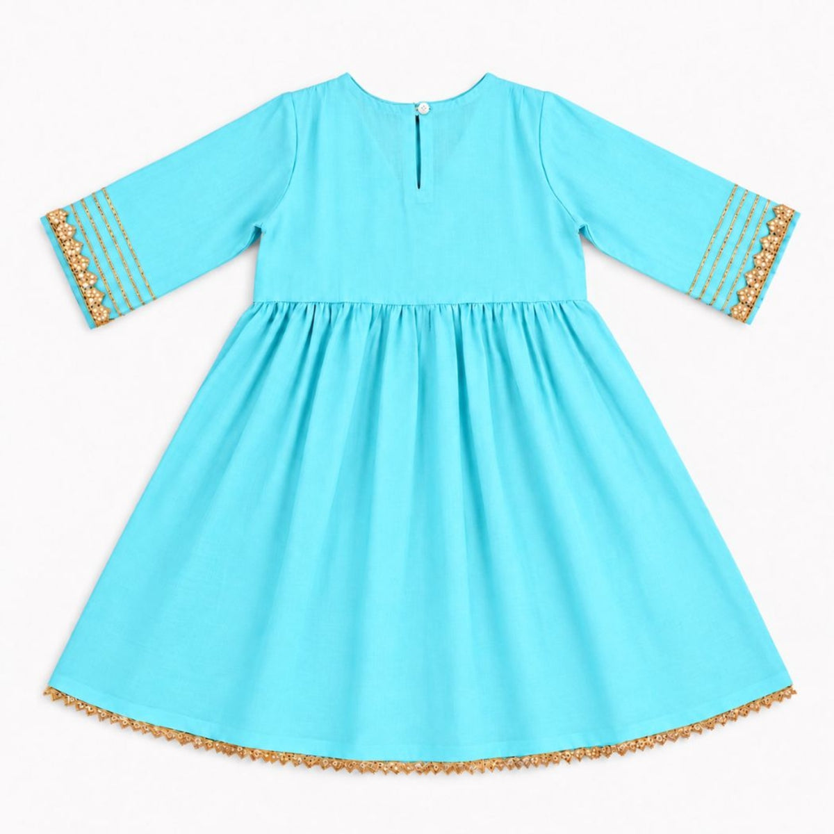 The Magic Wand Woven Elbow Sleeves Aaliya Cut Laced Kurti And Pant Set With Dupatta - Sky Blue
