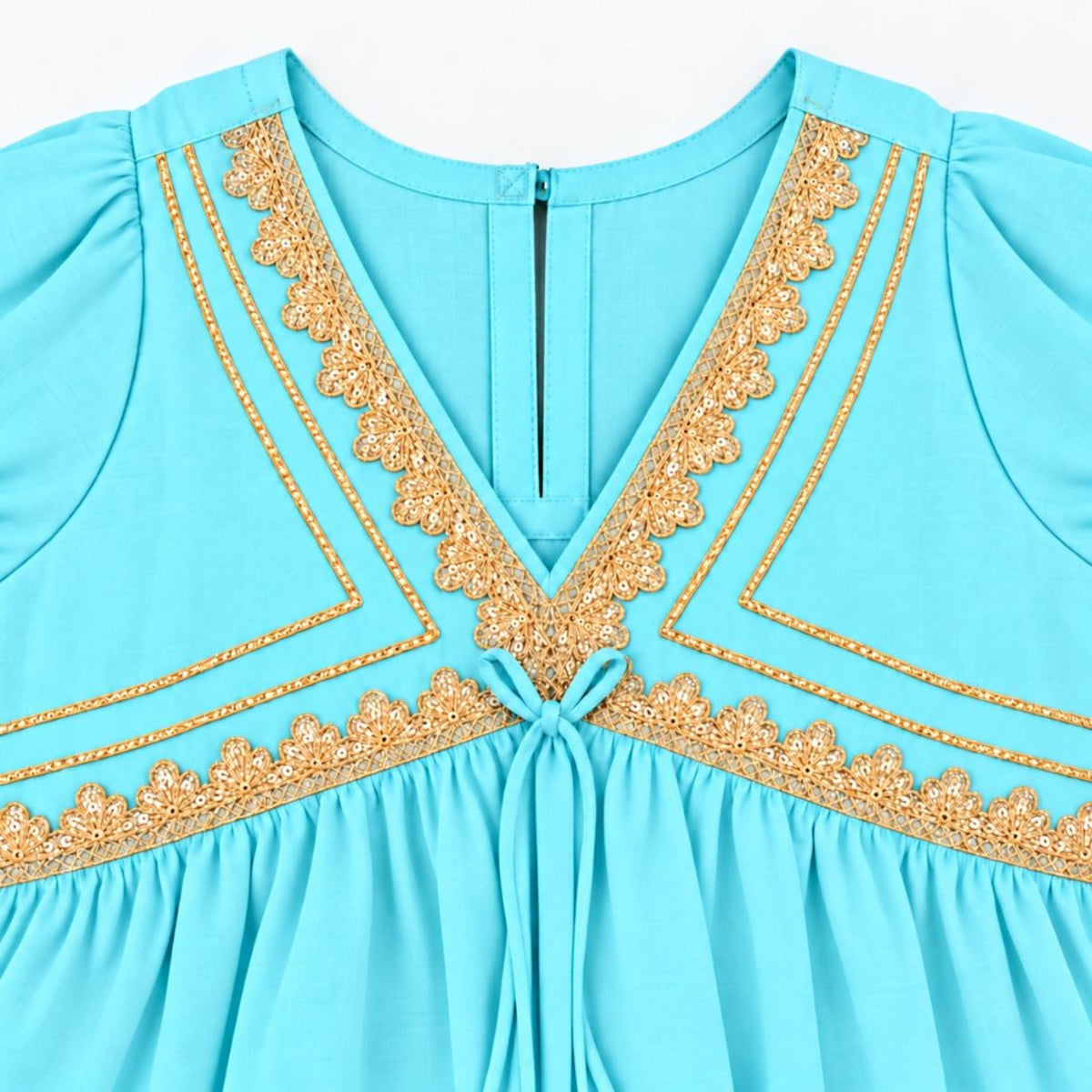 The Magic Wand Woven Elbow Sleeves Aaliya Cut Laced Kurti And Pant Set - Sky Blue