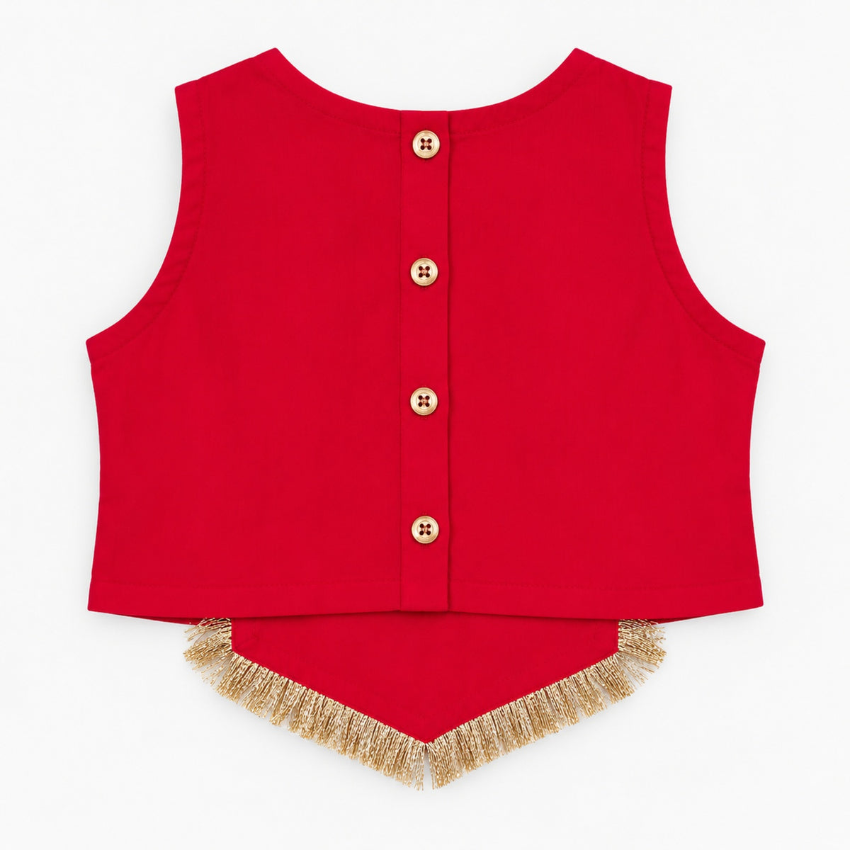 The Magic Wand Woven Sleeveless Fringe Laced Top And Paneled Lehenga Set With Dupatta - Red