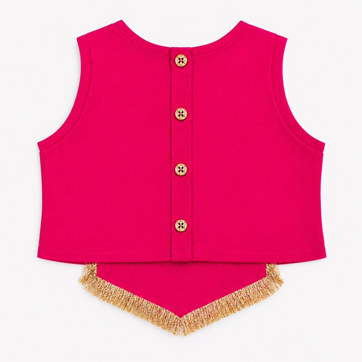 The Magic Wand Woven Sleeveless Fringe Laced Top And Paneled Lehenga Set With Dupatta  - Fuschia