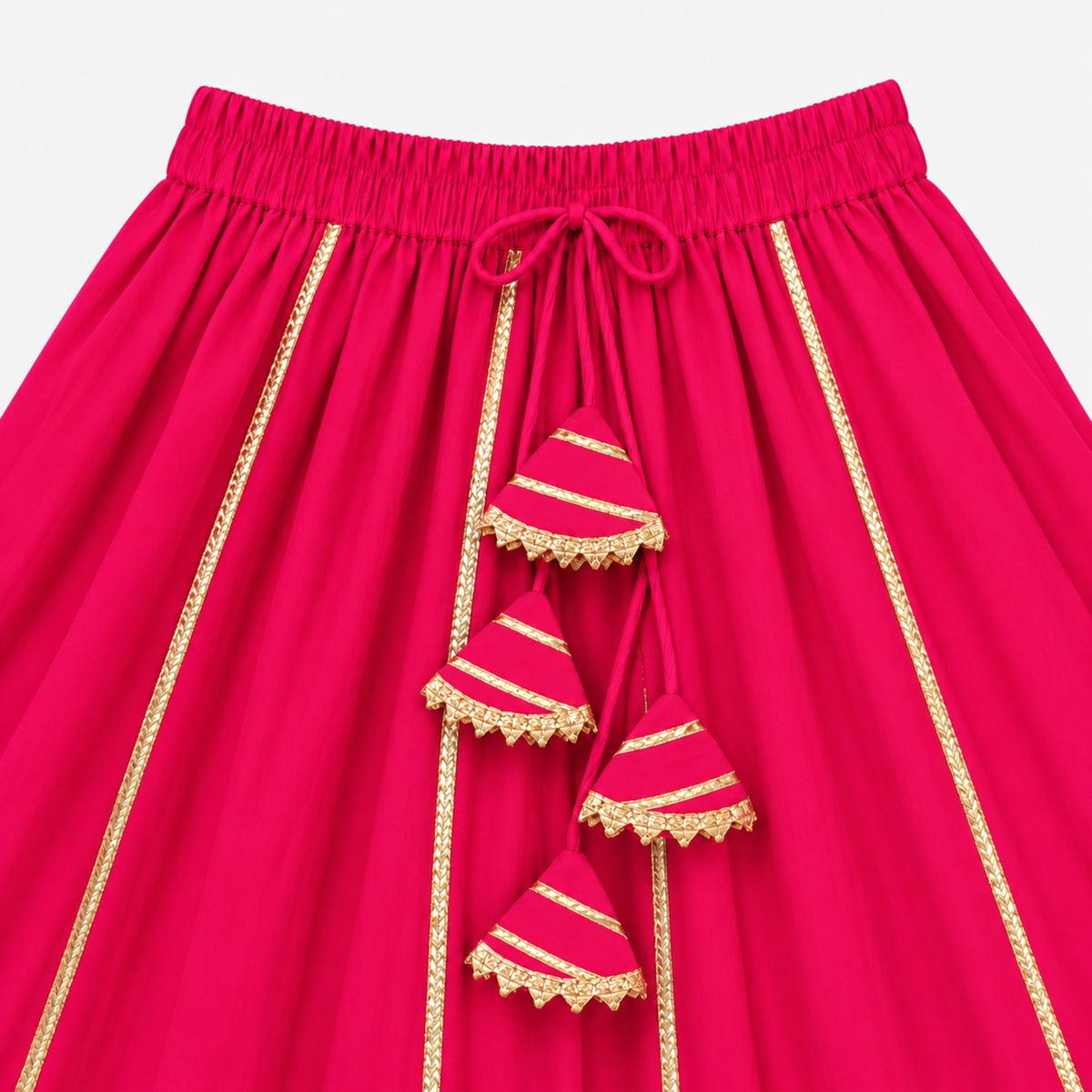 The Magic Wand Woven Sleeveless Fringe Laced Top And Paneled Lehenga Set With Dupatta  - Fuschia