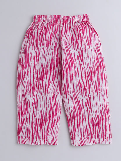 The Magic Wand Hand Block Printed Cotton Lace Embelished 3/4th Sleeves Top and Pant Night Wear Lounge Wear Set For Girls Pink