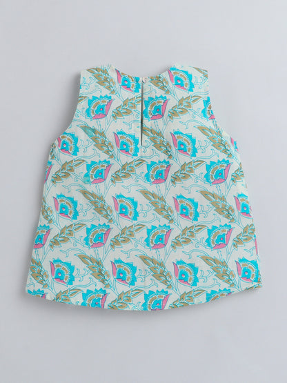 Hand Block Printed Sleeveless Top and Shorts Night Wear Lounge Wear Set For Girls Blue