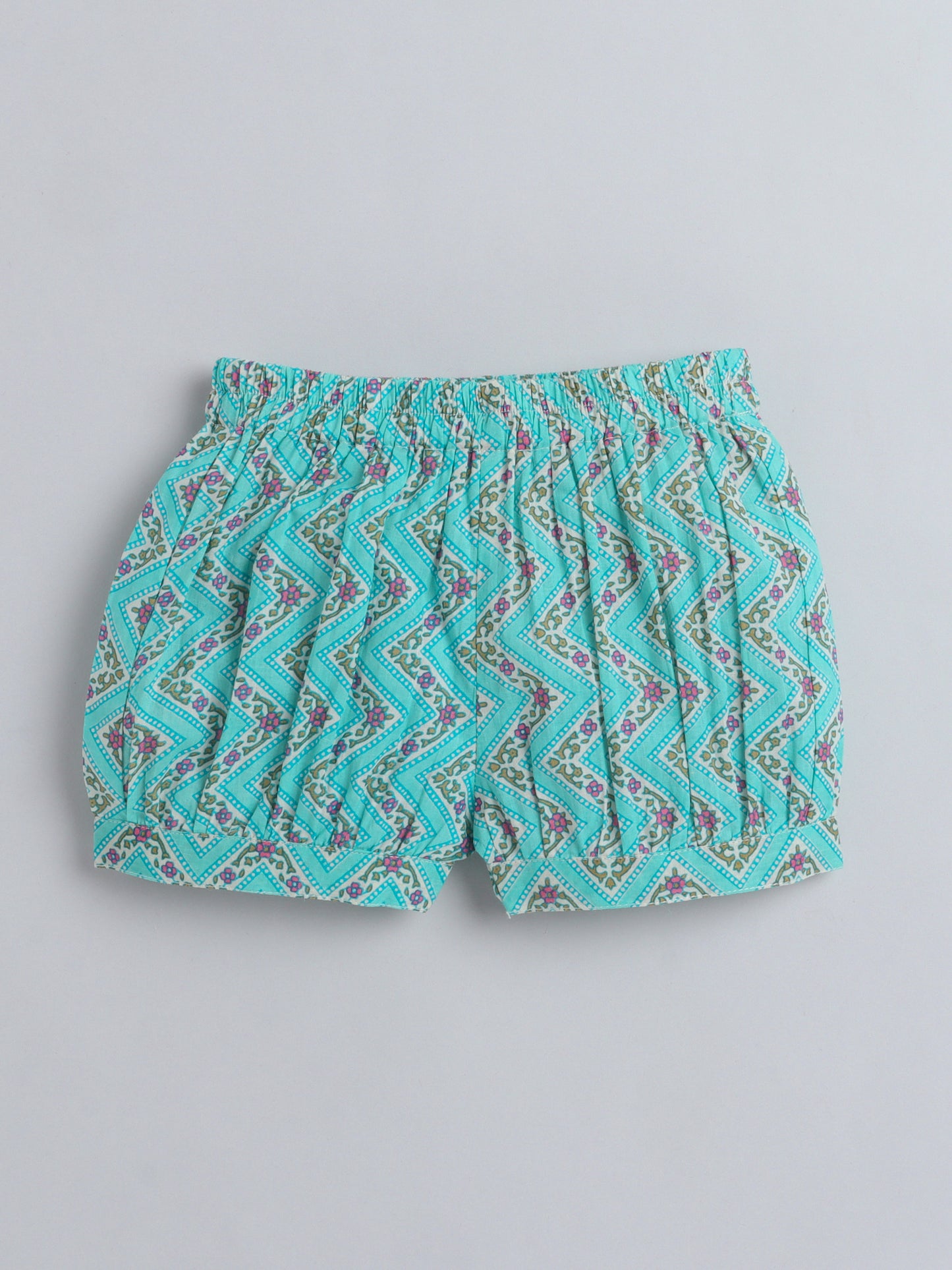 Hand Block Printed Sleeveless Top and Shorts Night Wear Lounge Wear Set For Girls Blue