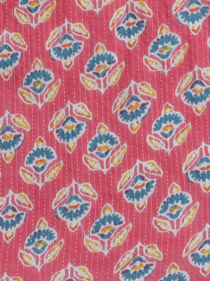 Hand Block Printed Sleeveless Top and Shorts Night Wear Lounge Wear Set For Girls Coral
