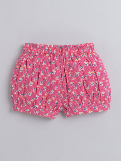 Hand Block Printed Sleeveless Top and Shorts Night Wear Lounge Wear Set For Girls Coral