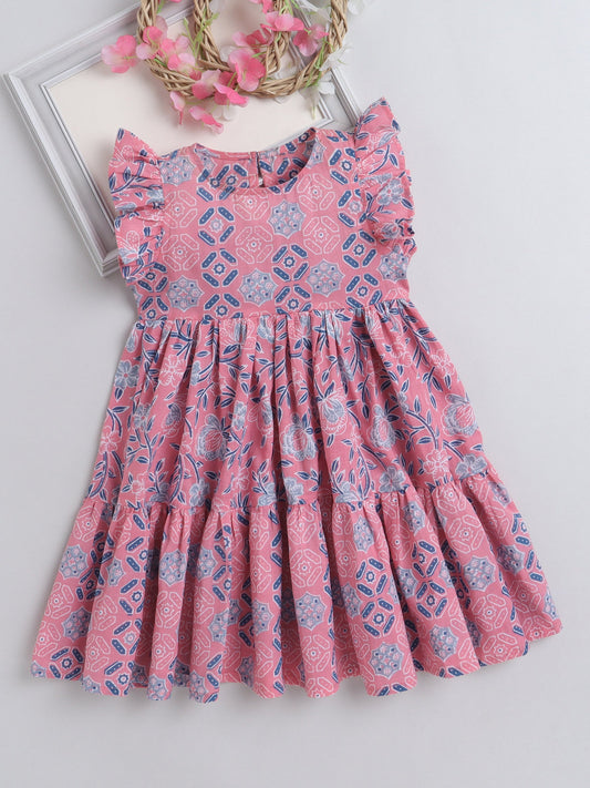 The Magic Wand Graphic Printed Tiered Dress For Girls With Ruffles at  Sleeves Pink