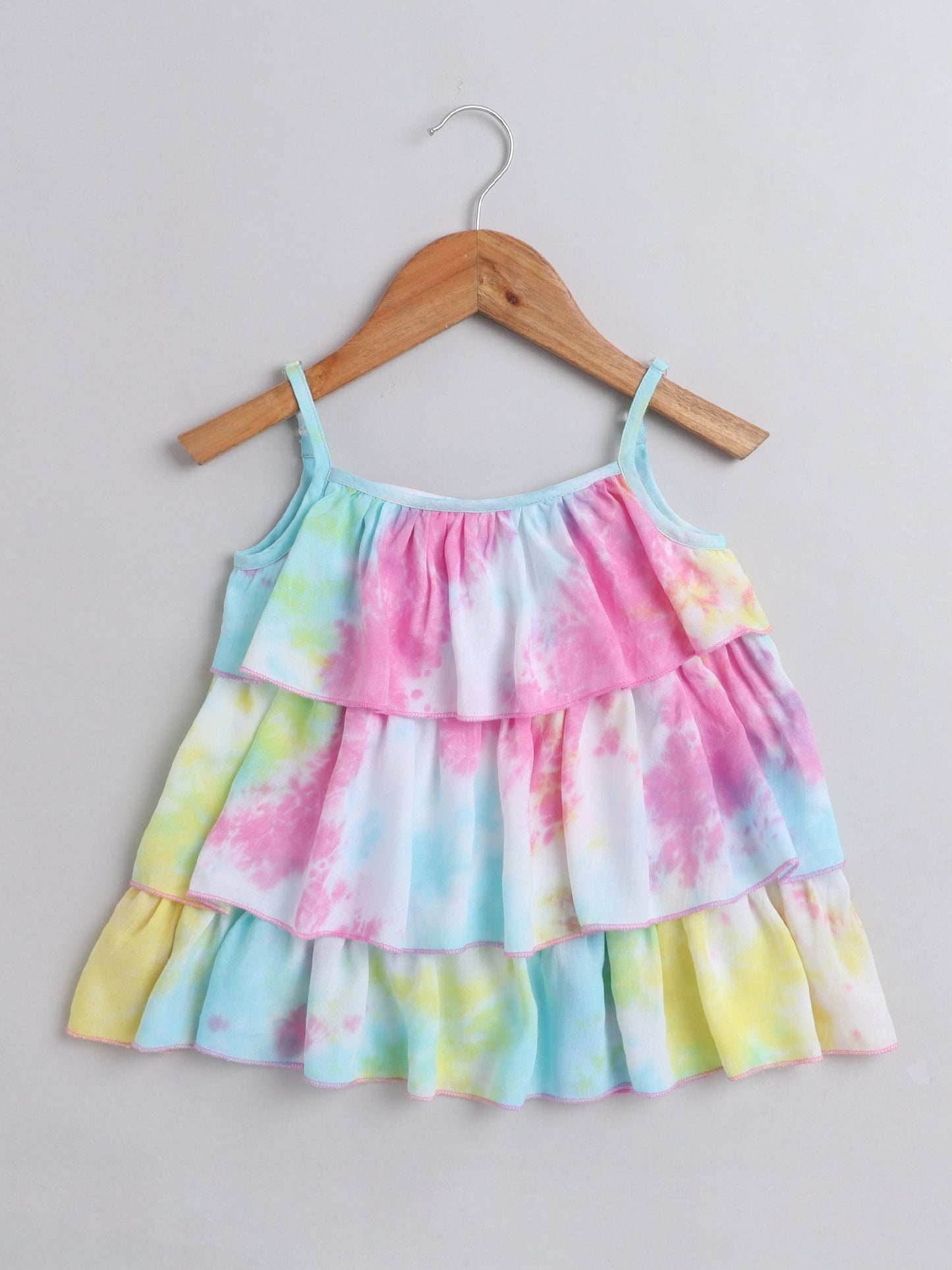 The Magic Wand Tie & Dye Printed Sleeveless Tiered Tops For Girls Multi