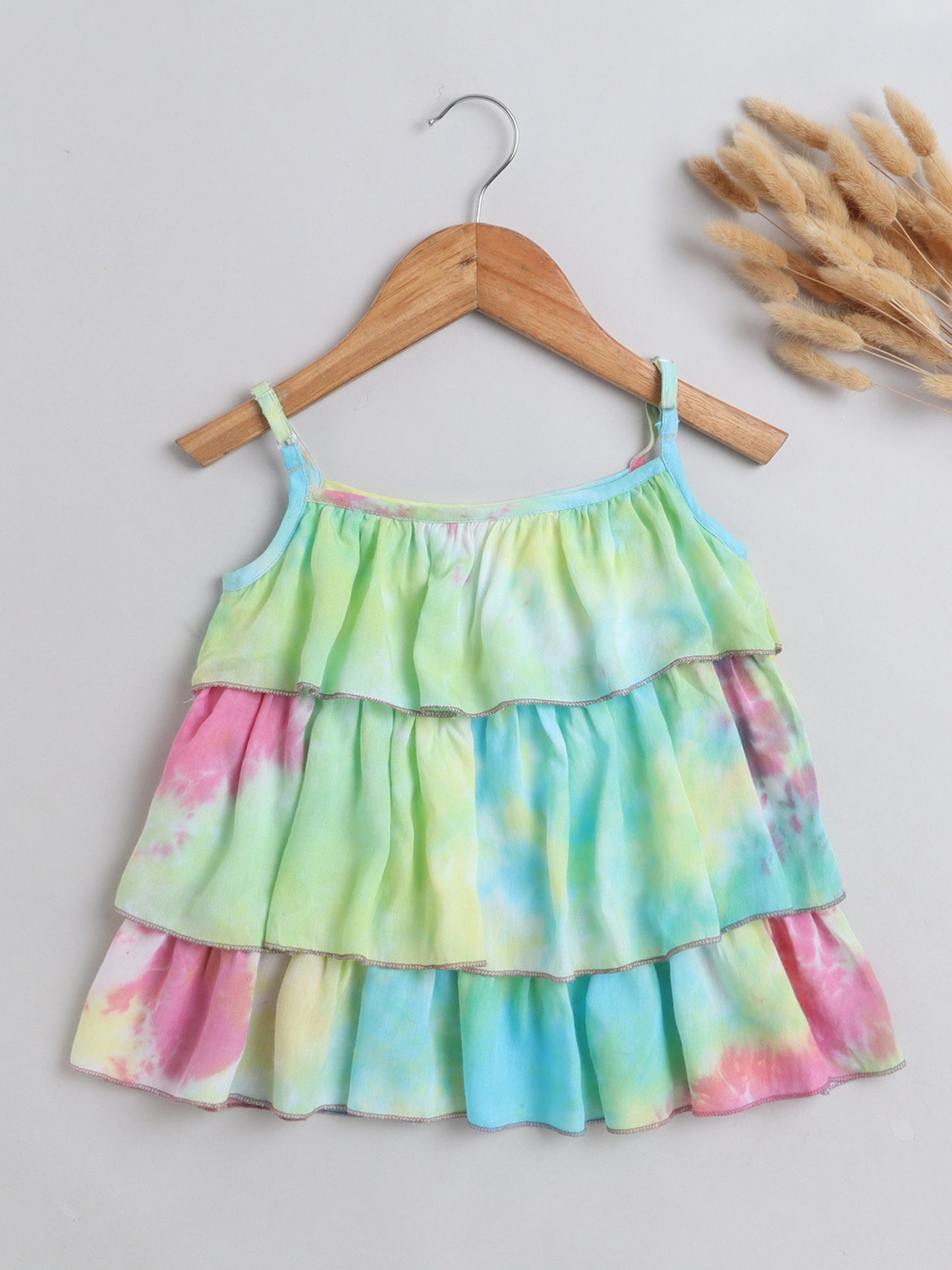 The Magic Wand Tie & Dye Printed Sleeveless Tiered Tops  Multi