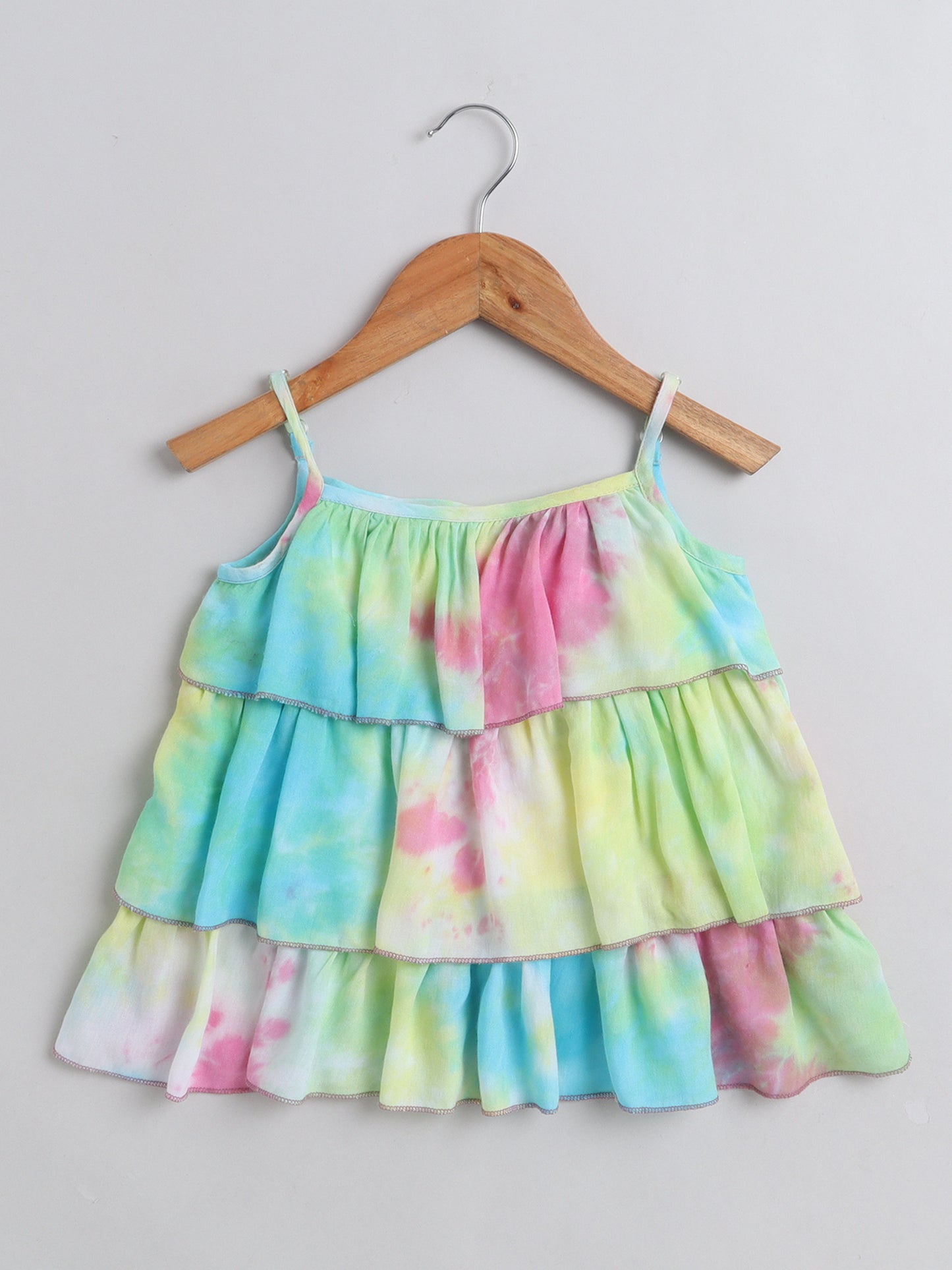 The Magic Wand Tie & Dye Printed Sleeveless Tiered Tops  Multi
