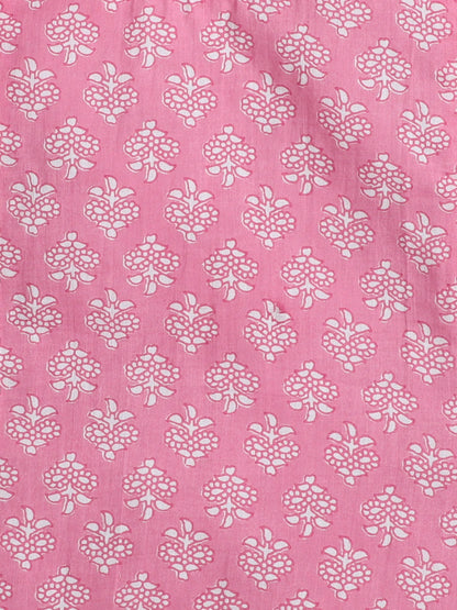 The Magic Wand Floral Printed Cotton Sustainable and Comfortable Ruffle Sleeves Top For Girls Pink